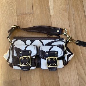 Coach Brown Beige Signature Hobo bag.